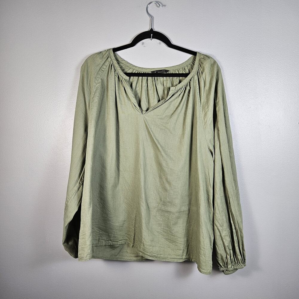 Banana Republic Light Green Peasant Blouse XL Ruffle V-Neck Flowy Draped Top